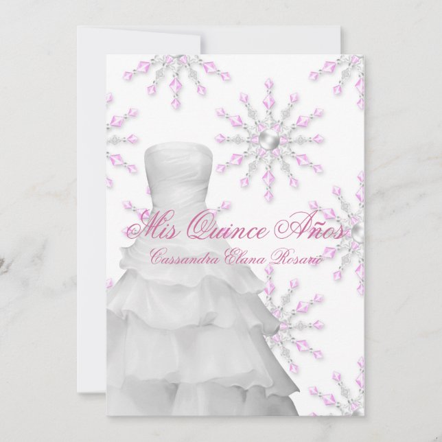 Invitación Quinceanera rosa blanca rosada (Anverso)