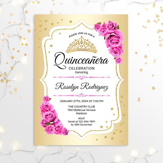 Invitación Quinceanera - Rosa blanco dorado (Subido por el creador)