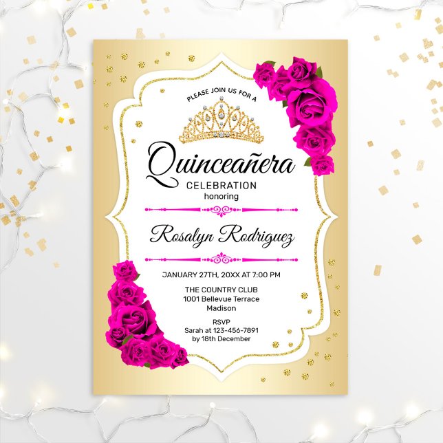 Invitación Quinceanera - Rosa blanco dorado (Subido por el creador)