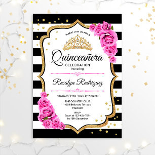 Invitación Quinceanera - Rosa blanco negro