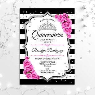 Invitación Quinceanera - Rosa blanco negro