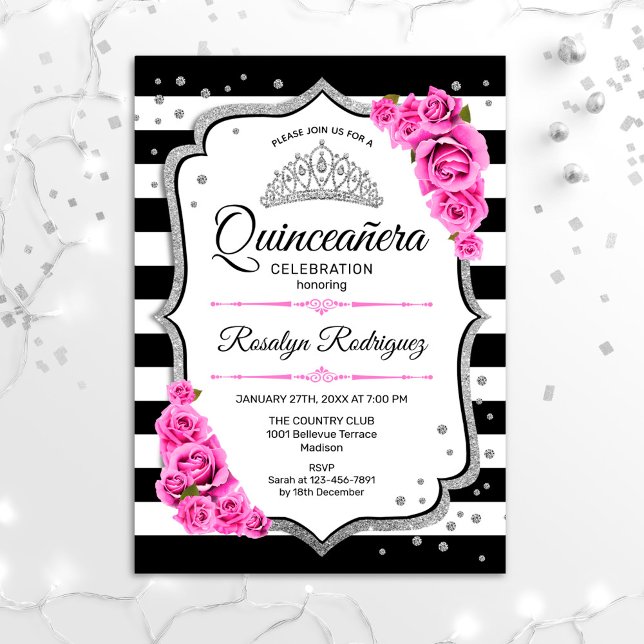 Invitación Quinceanera - Rosa blanco negro (Subido por el creador)