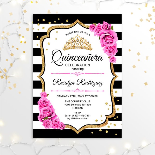 Invitación Quinceanera - Rosa blanco negro (Subido por el creador)