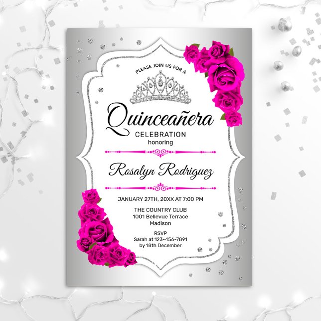 Invitación Quinceanera - Rosa blanco plateado (Subido por el creador)