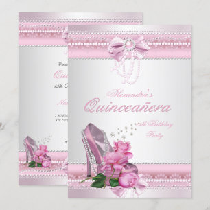 Invitación Quinceañera Rosa Bonito Blanco Rosa Tacón Alto 2