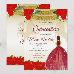 Invitación Quinceañera Rosa Borgoña Oro Cumpleaños Mexicano