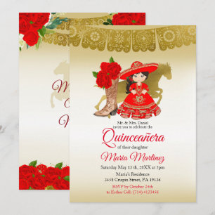Invitación Quinceañera Rosa Borgoña Oro Cumpleaños Mexicano E