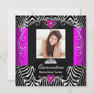 Invitación Quinceañera Rosa Caliente Cumpleaños 15 Zebra Foto