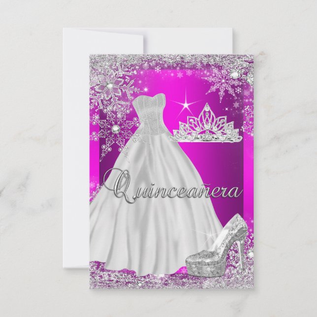Invitación Quinceanera Rosa Caliente Fiesta de Cumpleaños 15 (Anverso)