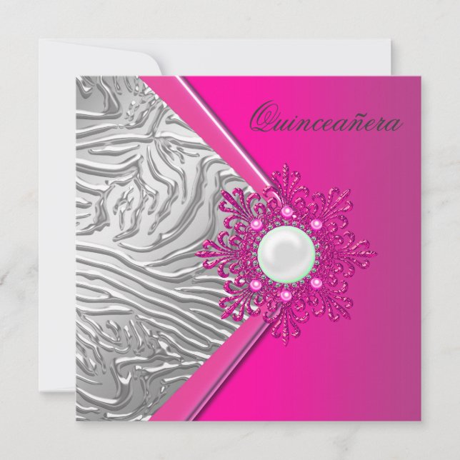 Invitación Quinceanera Rosa Caliente Fiesta de Cumpleaños 15 (Anverso)