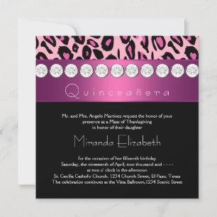 Invitación Quinceañera Rosa Caliente Leopardo
