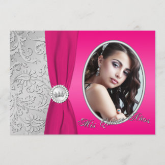 Invitación Quinceañera| Rosa caliente y plata| Foto