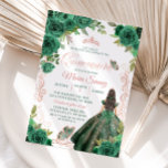 Invitación Quinceañera Rosa Cazador de Oro Floral Verde<br><div class="desc">Invitación a la Quinceañera floral verde de Rosa de oro de México</div>