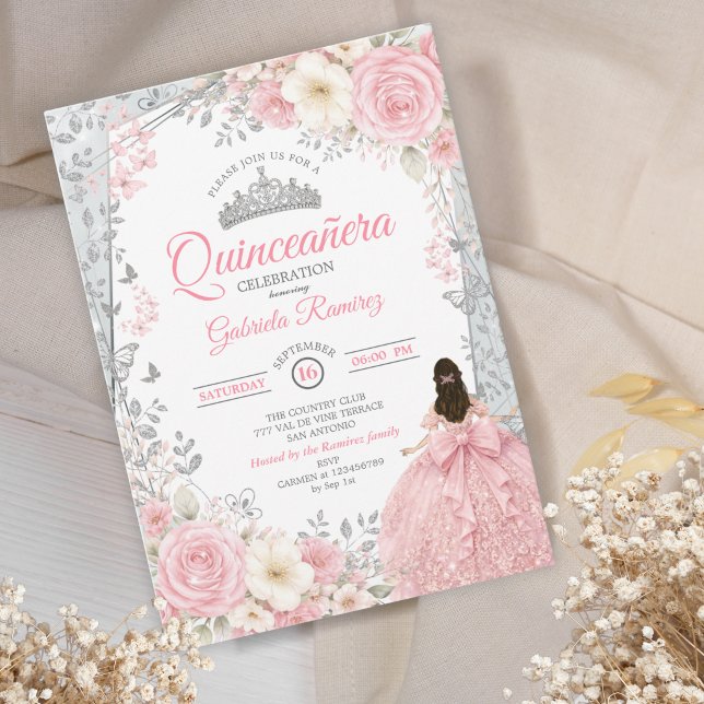 Invitación Quinceañera Rosa Claro Acuarela Plata (Subido por el creador)
