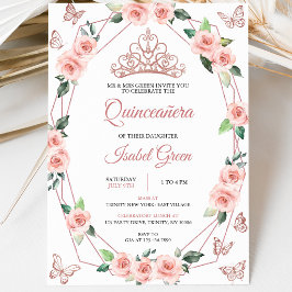 Invitación Quinceañera Rosa Claro y Dorado