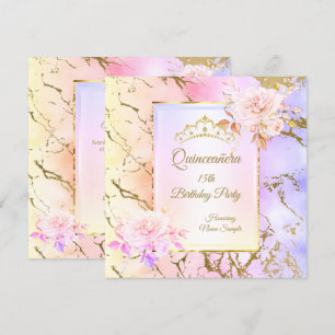 Invitación Quinceañera Rosa Cumpleaños Rosa Púrpura Dorado F