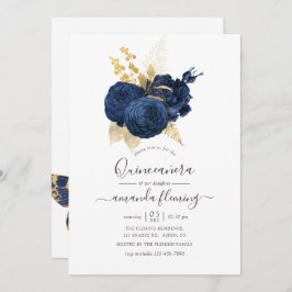 Invitación Quinceañera, Rosa de cosecha azul y oro de la mari