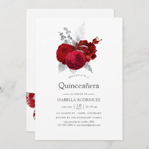 Invitación Quinceañera, Rosa de cosecha roja y plateada