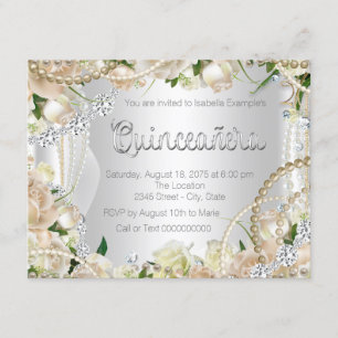 Invitación Quinceanera, Rosa de diamantes y perlas
