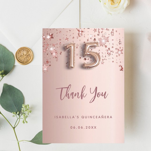 Invitación Quinceanera rosa de estrellas de oro gracias tarje (Subido por el creador)