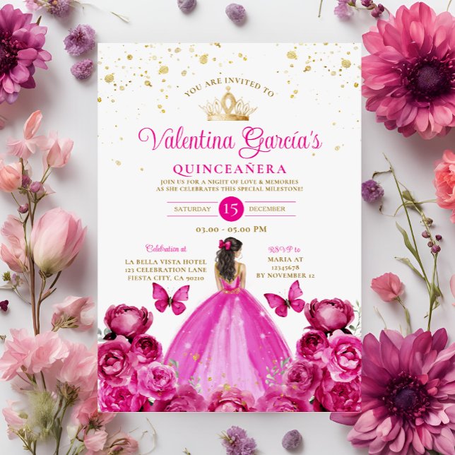 Invitación Quinceañera rosa de Fuchsia 15 cumpleaños de la co (Subido por el creador)