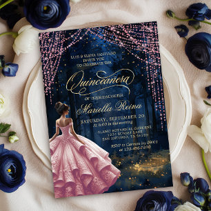 Invitación Quinceañera rosa de la Rubor forestal encantada