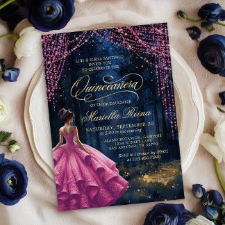 Invitación Quinceañera rosa de los bosques encantados