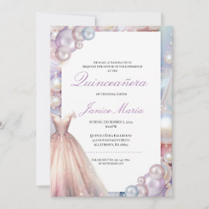 Invitación Quinceañera rosa de los sueños de la perla