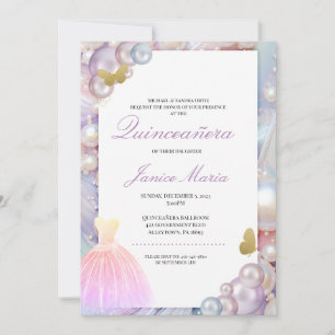 Invitación Quinceañera rosa de los sueños de la perla