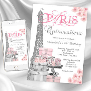 Invitación Quinceañera rosa de París