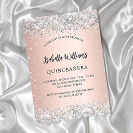 Invitación Quinceanera rosa de plata chispa de oro