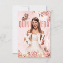 Quinceañera Rosa Dorado Floral Princesa Mariposa