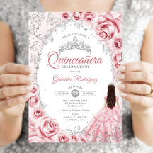 Quinceañera Rosa Floral Plateada