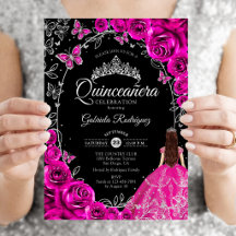 Quinceañera Rosa Fucsia Plateado Negro