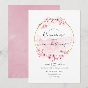 Invitación Quinceañera Rosa Geométrica Flor de Cerezo de Prim