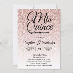 Invitación Quinceañera Rosa Glitter 15 Cumpleaños 