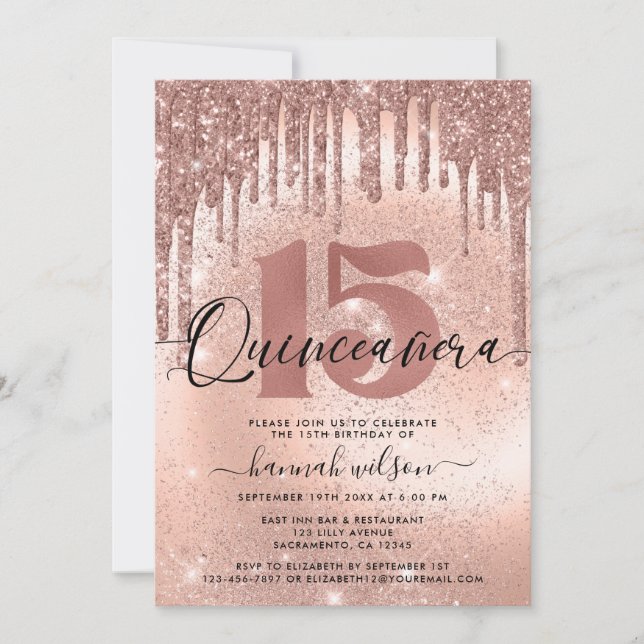 Invitación Quinceañera Rosa Gold Trendy (Anverso)