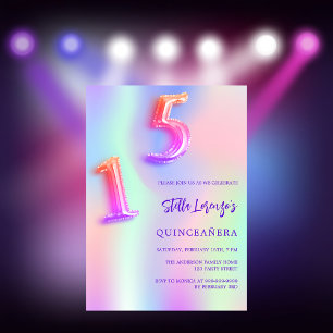 Invitación Quinceanera rosa holográfica