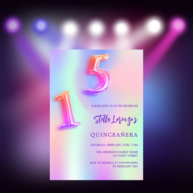 Invitación Quinceanera rosa holográfica (Subido por el creador)