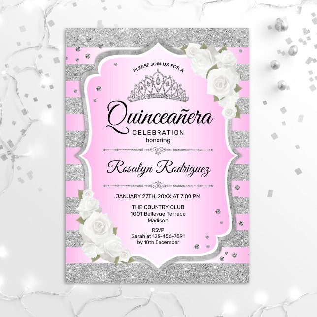 Invitación Quinceanera rosa morado plateado (Subido por el creador)