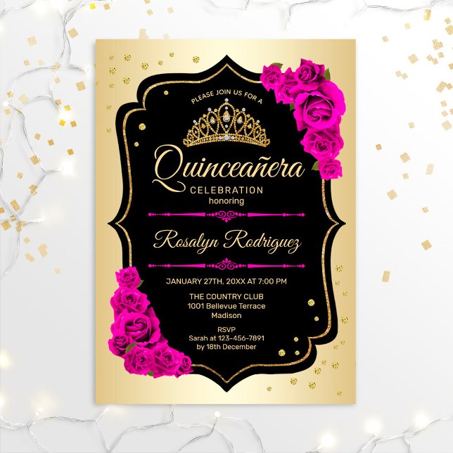 Invitación Quinceanera - Rosa negro dorado (Subido por el creador)