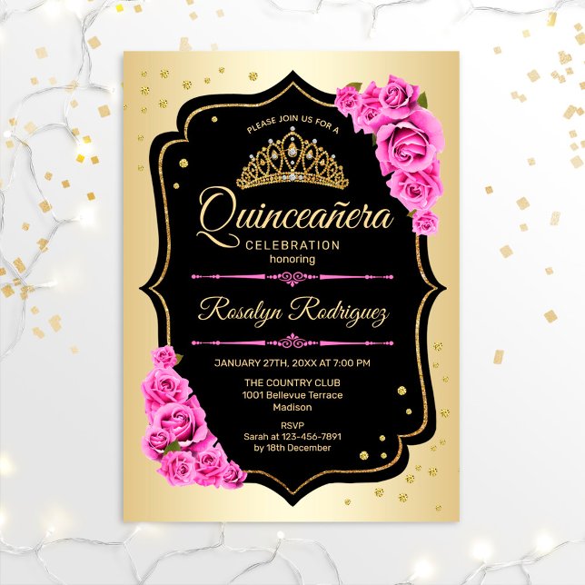 Invitación Quinceanera - Rosa negro dorado (Subido por el creador)