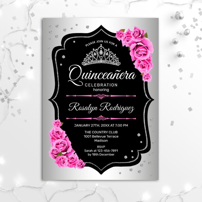 Invitación Quinceanera - Rosa negro plateado (Subido por el creador)