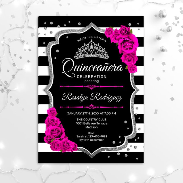 Invitación Quinceanera - Rosa negro plateado (Subido por el creador)