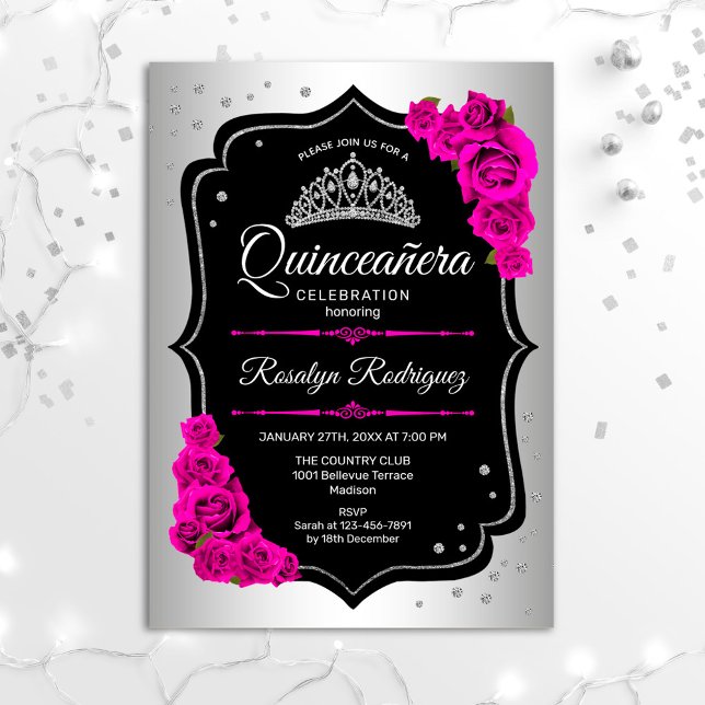 Invitación Quinceanera - Rosa negro plateado (Subido por el creador)