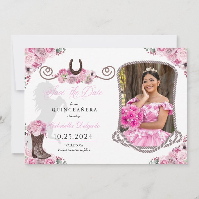 Invitación Quinceañera Rosa Occidental Salva la foto de la fe (Anverso)