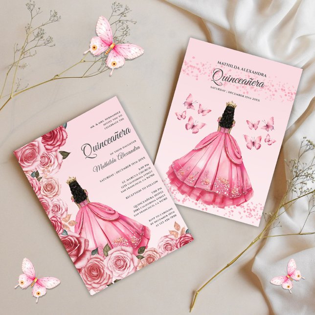 Invitación Quinceanera Rosa Oro Elegante Princesa Floral (Elegant Rose Gold Floral Princess Quinceanera Invitation)