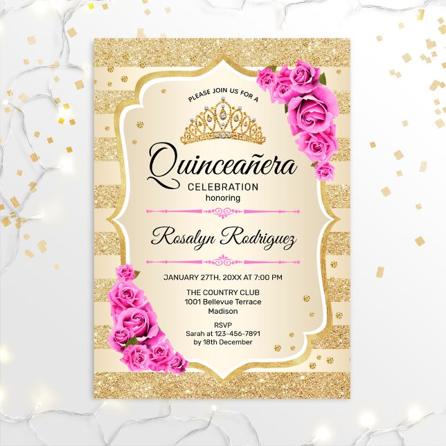 Invitación Quinceanera - Rosa Pastel de oro (Subido por el creador)