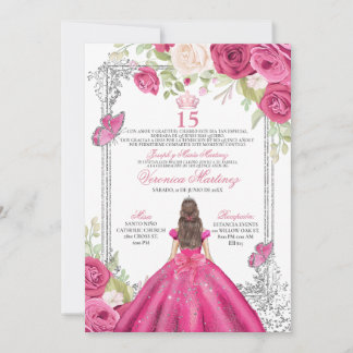 Invitación Quinceañera Rosa Pink, Floral Dulces 15