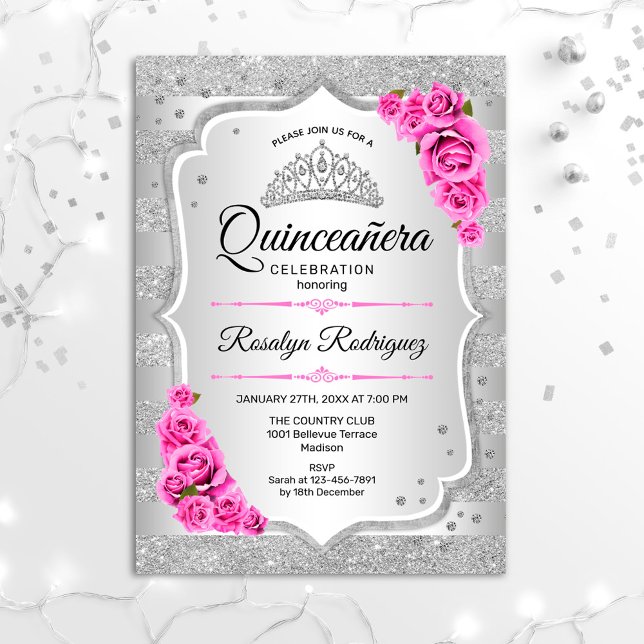 Invitación Quinceanera Rosa Plata (Subido por el creador)